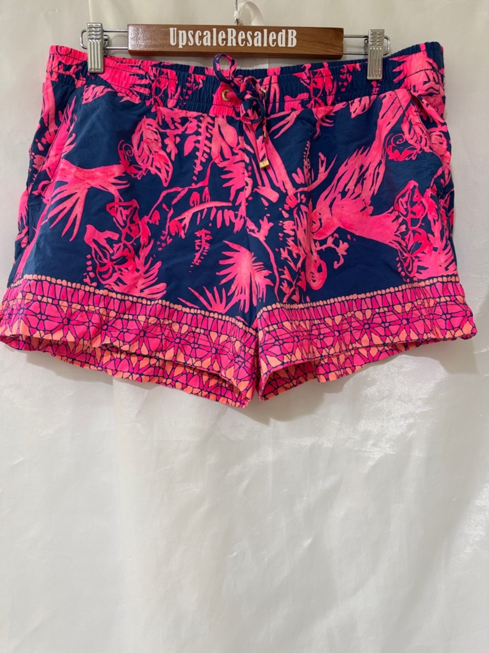 Lilly Pulitzer L Navy & Hot Pink Tropical Drawstring Shorts